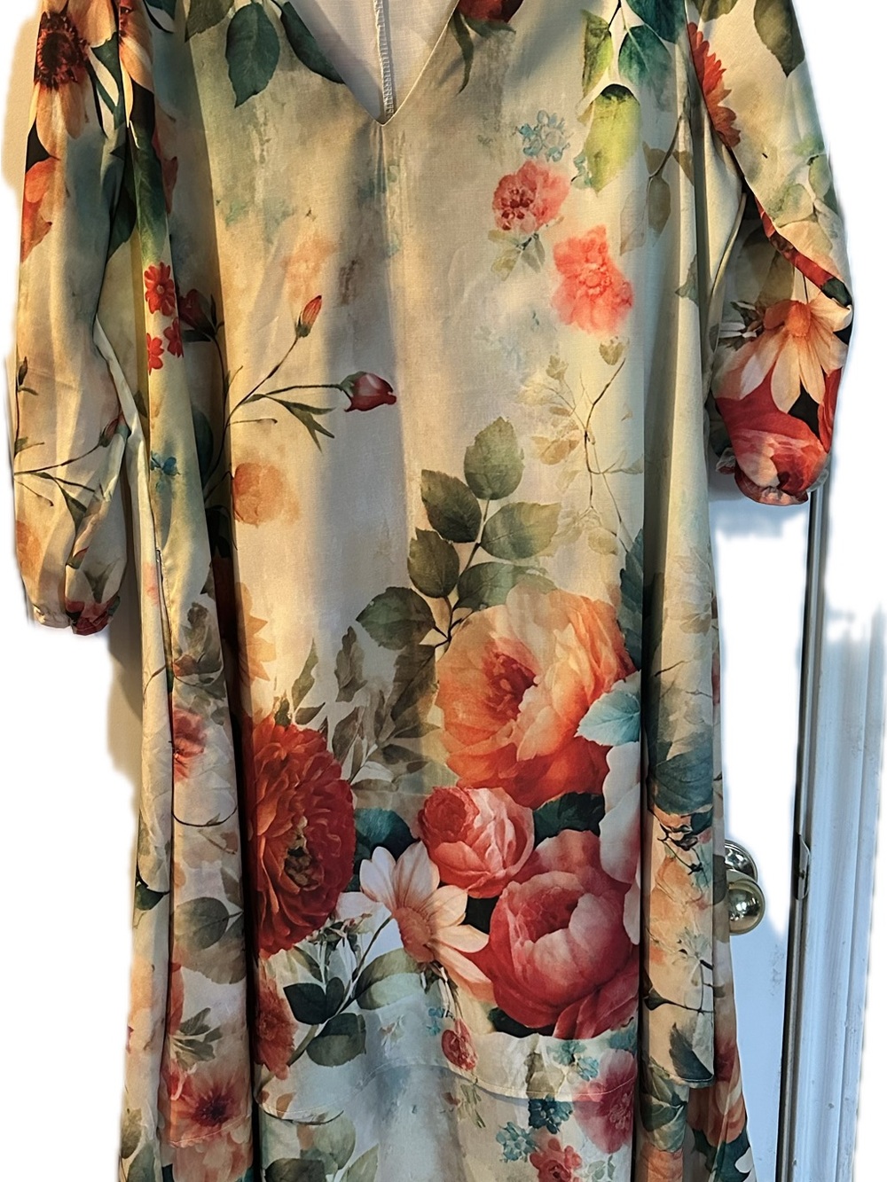 Floral Midi Dress in Cream and Coral - Lightweight Women's Dress. NWOT